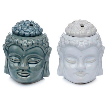 Ceramic Buddha Head Design Crackle Glazed Oil Burner