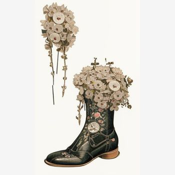 Retro Vintage Victorian/Edwardian Ladies Boot with AI Art Flower Design