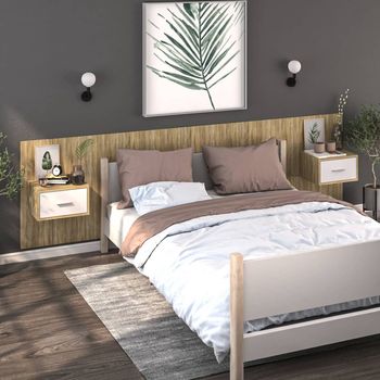 vidaXL Wall-mounted Bedside Cabinets 2pcs White and Sonoma Oak