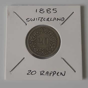 1885 Swiss 20 Rappen Collectable Coin