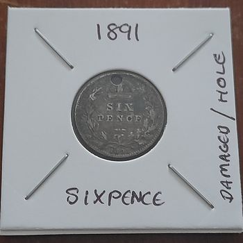 1891 .925 Silver Sixpence Collectable Coin (Damaged)