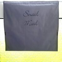 Letter Catcher Mail Slot Cover Post Box Bag Easy Fit Draught Excluder Grey Snail Mail Wording