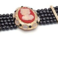 Black beaded and cameo bracelet