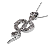 Black and white crystal snake pendant on silver tone chain